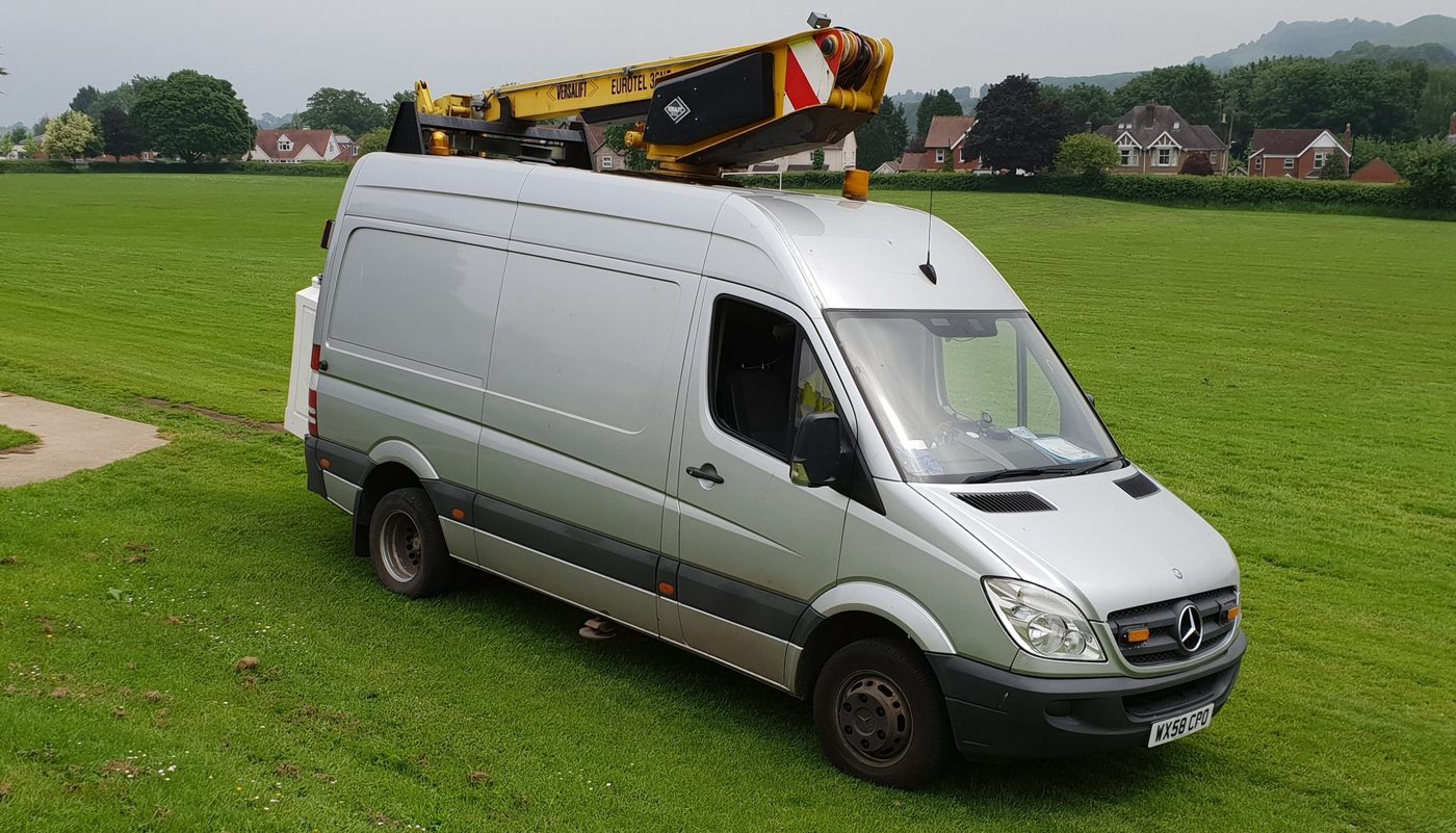 Van mounted cherry picker vehicle in Gloucestershire